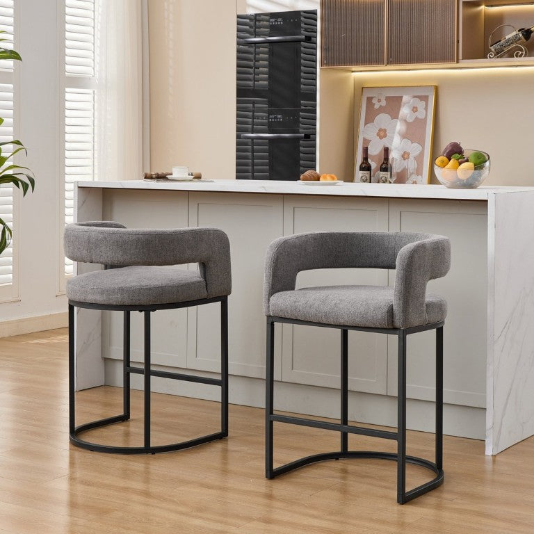 English Elm 25.1 Inch Counter Stools Set of 2 Chenille Barrel Seat with Arms for Kitchen Island Light Grey W5808P573609