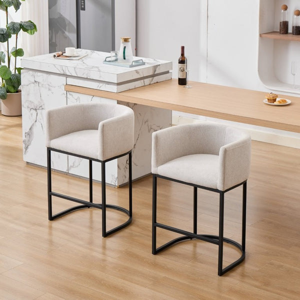 English Elm 25.1 Inch Counter Barstools Set of 2 Chenille Barrel Seating with Arms for Kitchen Island Off White W5808P573619