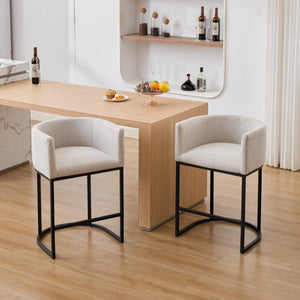 English Elm 25.1 Inch Counter Barstools Set of 2 Chenille Barrel Seating with Arms for Kitchen Island Off White W5808P573619