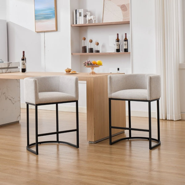 English Elm 25.1 Inch Counter Barstools Set of 2 Chenille Barrel Seating with Arms for Kitchen Island Off White W5808P573619