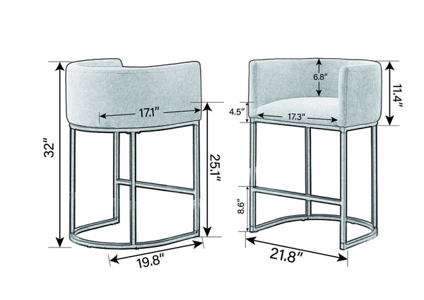 English Elm 25.1 Inch Counter Barstools Set of 2 Chenille Barrel Seating with Arms for Kitchen Island Off White W5808P573619