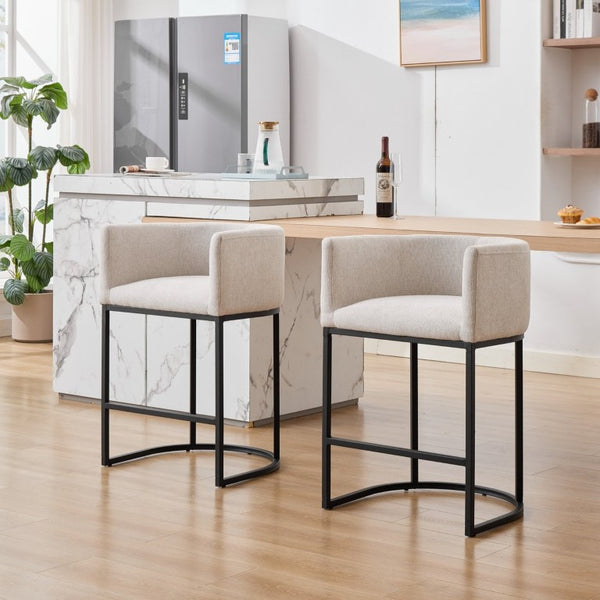 English Elm 25.1 Inch Counter Barstools Set of 2 Chenille Barrel Seating with Arms for Kitchen Island Off White W5808P573619