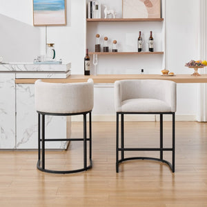 English Elm 25.1 Inch Counter Barstools Set of 2 Chenille Barrel Seating with Arms for Kitchen Island Off White W5808P573619