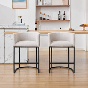 English Elm 25.1 Inch Counter Barstools Set of 2 Chenille Barrel Seating with Arms for Kitchen Island Off White W5808P573619