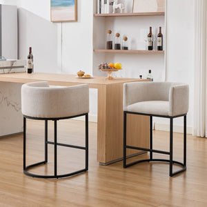 English Elm 25.1 Inch Counter Barstools Set of 2 Chenille Barrel Seating with Arms for Kitchen Island Off White W5808P573619