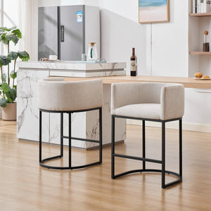English Elm 25.1 Inch Counter Barstools Set of 2 Chenille Barrel Seating with Arms for Kitchen Island Off White W5808P573619
