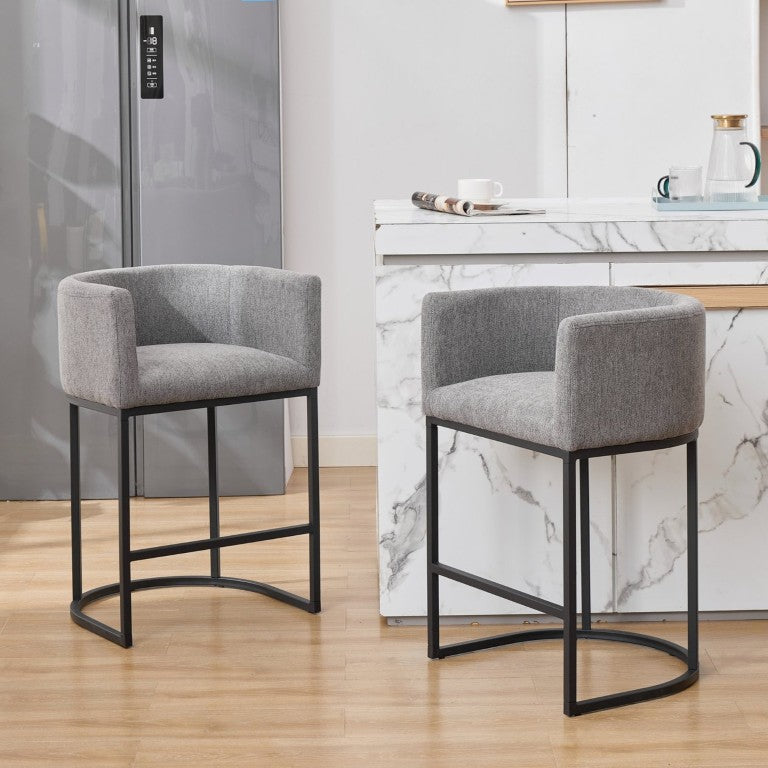 English Elm 25.1 Inch Counter Barstools Set of 2 Chenille Barrel Seating with Arms for Kitchen Island Light Grey W5808P573623