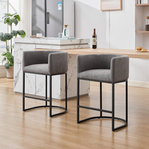 English Elm 25.1 Inch Counter Barstools Set of 2 Chenille Barrel Seating with Arms for Kitchen Island Light Grey W5808P573623