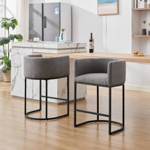 English Elm 25.1 Inch Counter Barstools Set of 2 Chenille Barrel Seating with Arms for Kitchen Island Light Grey W5808P573623