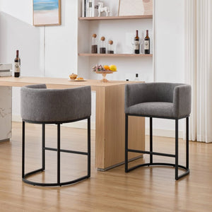 English Elm 25.1 Inch Counter Barstools Set of 2 Chenille Barrel Seating with Arms for Kitchen Island Light Grey W5808P573623
