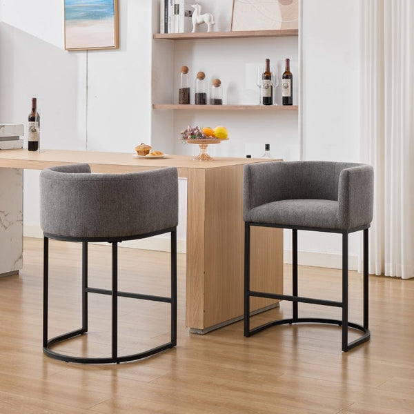 English Elm 25.1 Inch Counter Barstools Set of 2 Chenille Barrel Seating with Arms for Kitchen Island Light Grey W5808P573623