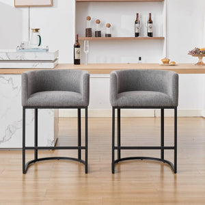 English Elm 25.1 Inch Counter Barstools Set of 2 Chenille Barrel Seating with Arms for Kitchen Island Light Grey W5808P573623