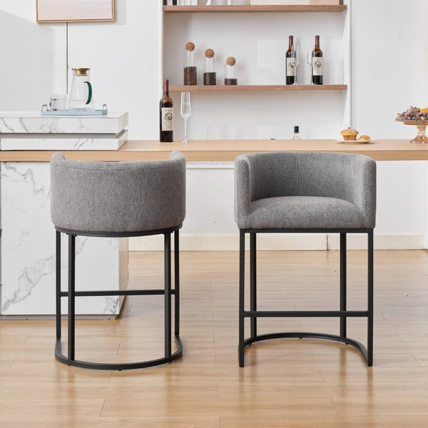 English Elm 25.1 Inch Counter Barstools Set of 2 Chenille Barrel Seating with Arms for Kitchen Island Light Grey W5808P573623