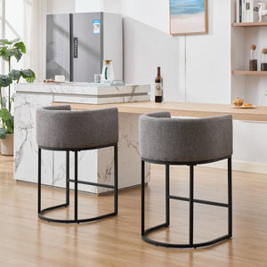 English Elm 25.1 Inch Counter Barstools Set of 2 Chenille Barrel Seating with Arms for Kitchen Island Light Grey W5808P573623