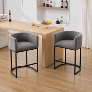 English Elm 25.1 Inch Counter Barstools Set of 2 Chenille Barrel Seating with Arms for Kitchen Island Light Grey W5808P573623