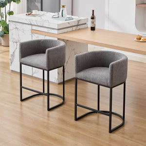 English Elm 25.1 Inch Counter Barstools Set of 2 Chenille Barrel Seating with Arms for Kitchen Island Light Grey W5808P573623