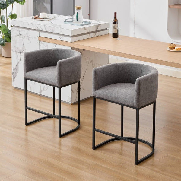 English Elm 25.1 Inch Counter Barstools Set of 2 Chenille Barrel Seating with Arms for Kitchen Island Light Grey W5808P573623