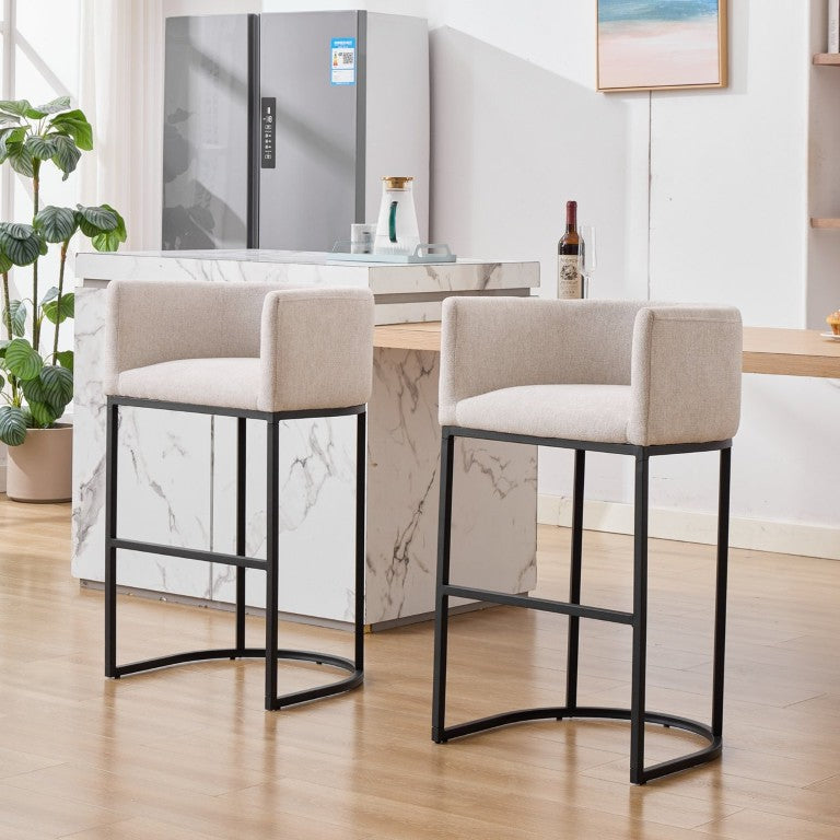 English Elm 29.1 Inch Chenille Barrel Barstools Set of 2 with Arms for Kitchen Island Seating Off White W5808P577180