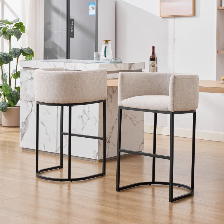 English Elm 29.1 Inch Chenille Barrel Barstools Set of 2 with Arms for Kitchen Island Seating Off White W5808P577180