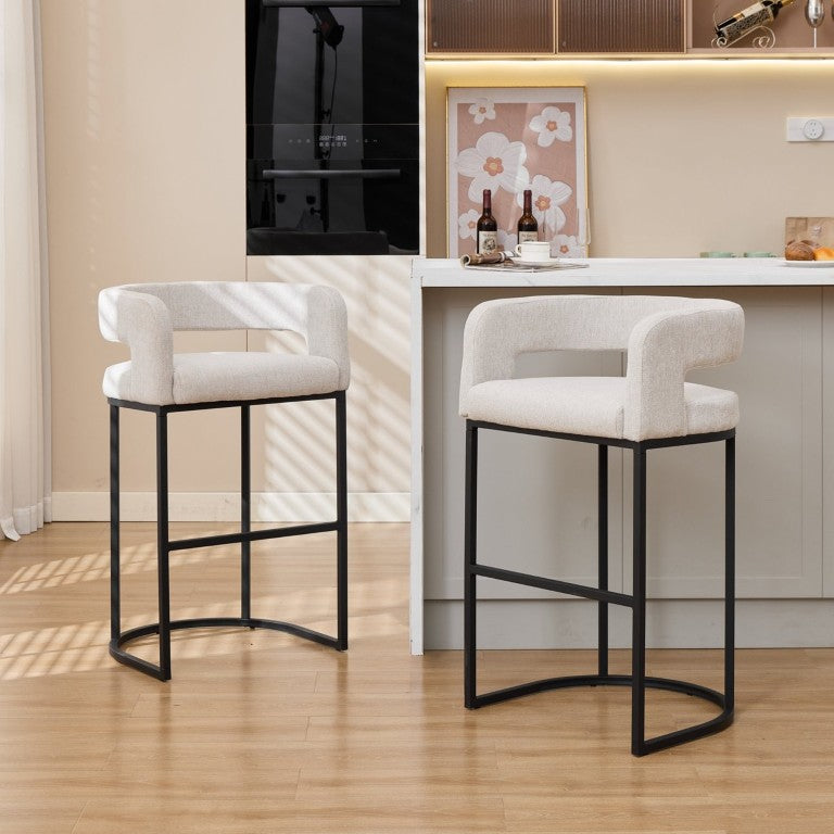 English Elm 29.1 Inch Chenille Barrel Counter Stools Set of 2 with Arms for Kitchen Island Off White W5808P577193