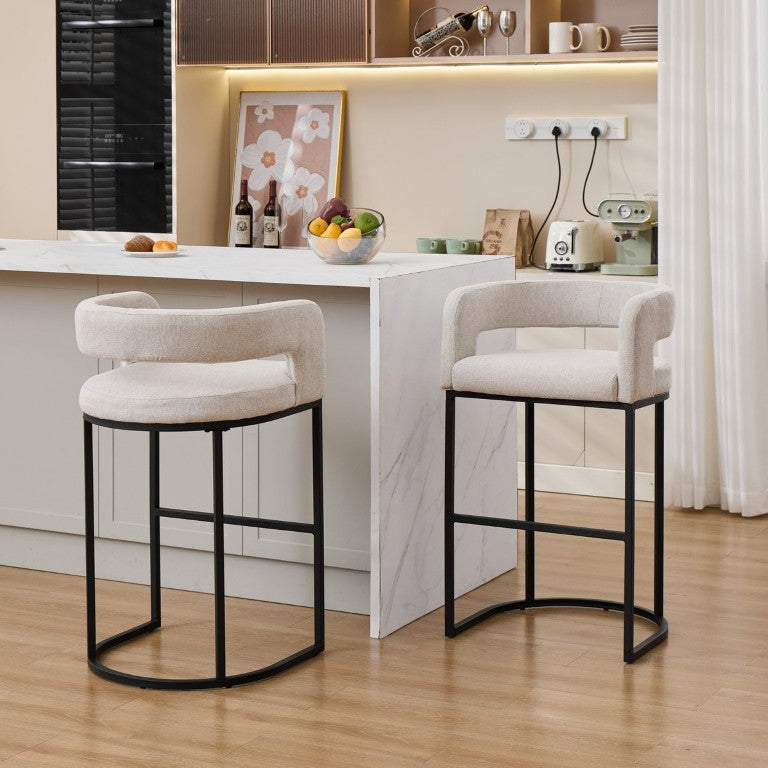 English Elm 29.1 Inch Chenille Barrel Counter Stools Set of 2 with Arms for Kitchen Island Off White W5808P577193