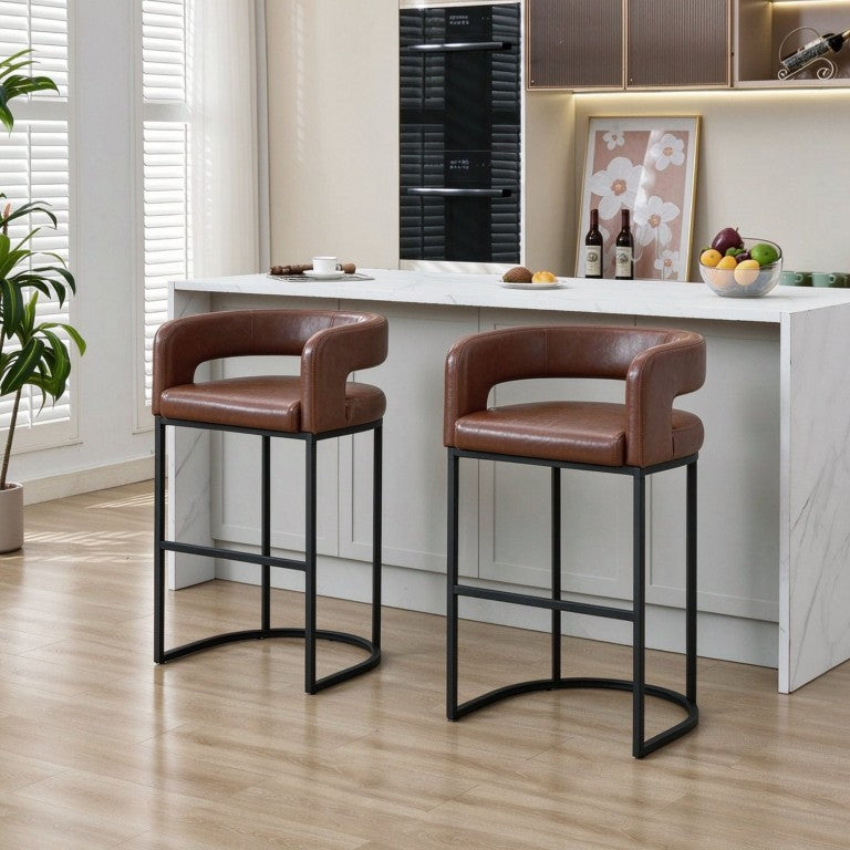 English Elm 29.1 Inch Counter Stools Set of 2 PU Leather Barrel Seats with Arms for Kitchen Island W5808P577484
