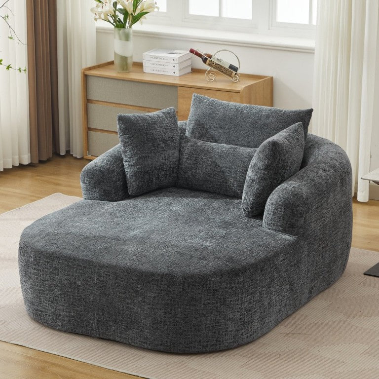 English Elm Oversized Corduroy Chaise Lounge with Plush Deep Seat Sleeper and Throw Pillows Included Grey W5808P589896