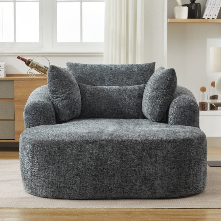 English Elm Oversized Corduroy Chaise Lounge with Plush Deep Seat Sleeper and Throw Pillows Included Grey W5808P589896