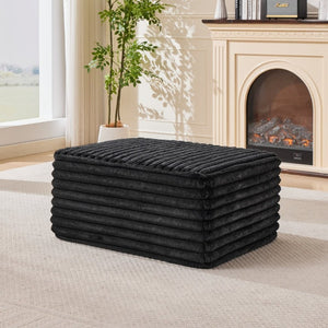 English Elm 37 Inch Striped Faux Fur Floor Ottoman with Memory Foam Fill for Living Room Bedroom Black W5808P595369