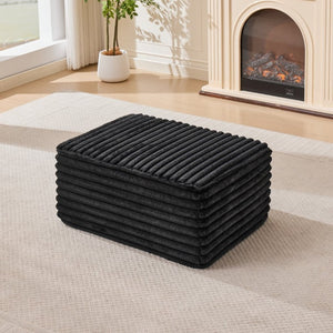 English Elm 37 Inch Striped Faux Fur Floor Ottoman with Memory Foam Fill for Living Room Bedroom Black W5808P595369