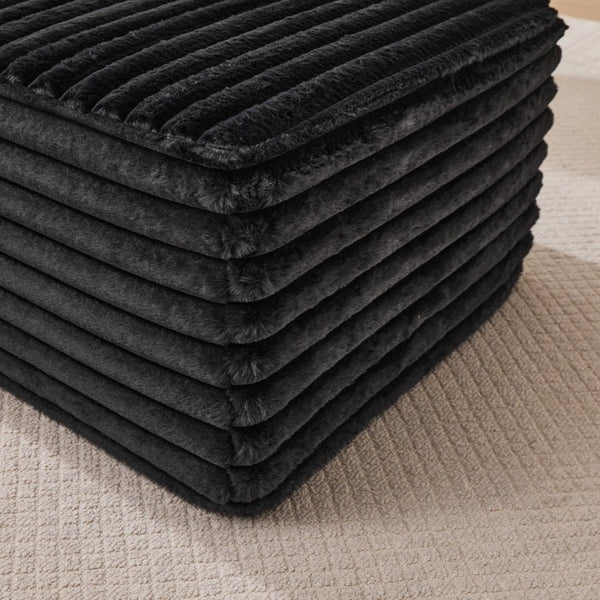 English Elm 37 Inch Striped Faux Fur Floor Ottoman with Memory Foam Fill for Living Room Bedroom Black W5808P595369