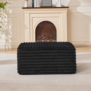 English Elm 37 Inch Striped Faux Fur Floor Ottoman with Memory Foam Fill for Living Room Bedroom Black W5808P595369