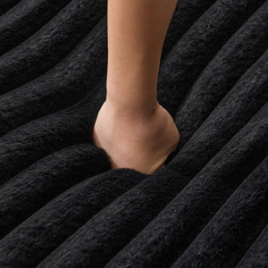 English Elm 37 Inch Striped Faux Fur Floor Ottoman with Memory Foam Fill for Living Room Bedroom Black W5808P595369