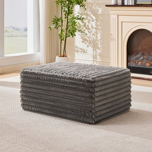 English Elm 37 Inch Striped Faux Fur Floor Ottoman with Memory Foam Fill for Living Room Bedroom Light Grey W5808P595371