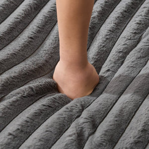 English Elm 37 Inch Striped Faux Fur Floor Ottoman with Memory Foam Fill for Living Room Bedroom Light Grey W5808P595371