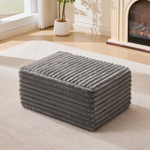 English Elm 37 Inch Striped Faux Fur Floor Ottoman with Memory Foam Fill for Living Room Bedroom Light Grey W5808P595371