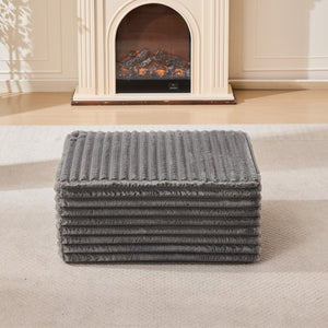 English Elm 37 Inch Striped Faux Fur Floor Ottoman with Memory Foam Fill for Living Room Bedroom Light Grey W5808P595371