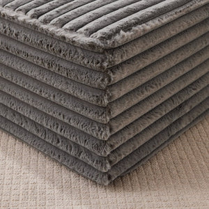 English Elm 37 Inch Striped Faux Fur Floor Ottoman with Memory Foam Fill for Living Room Bedroom Light Grey W5808P595371