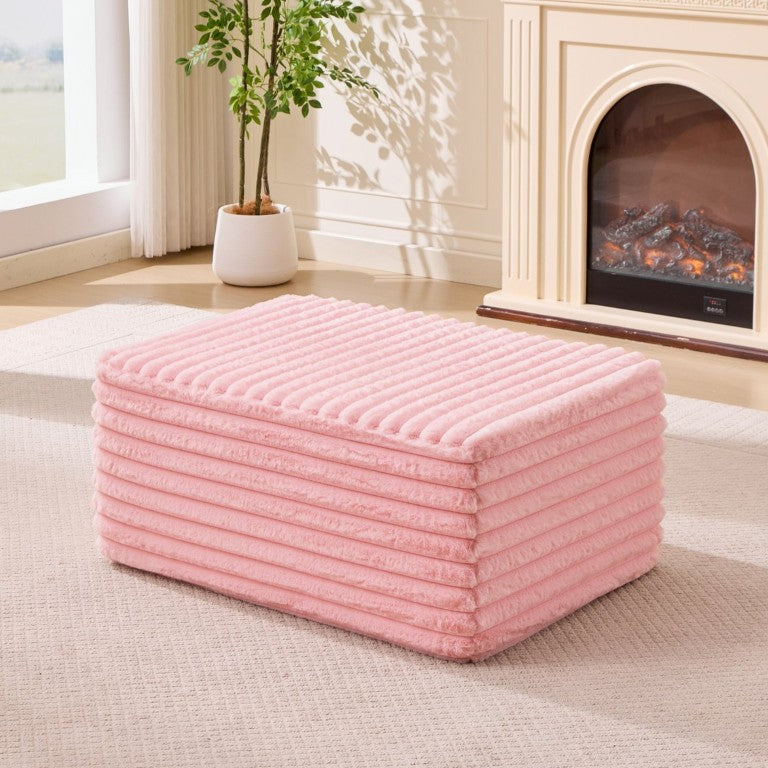 English Elm 37 Inch Striped Faux Fur Floor Ottoman with Memory Foam Fill for Living Room Bedroom Pink W5808P595372