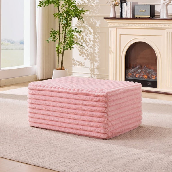 English Elm 37 Inch Striped Faux Fur Floor Ottoman with Memory Foam Fill for Living Room Bedroom Pink W5808P595372