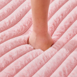English Elm 37 Inch Striped Faux Fur Floor Ottoman with Memory Foam Fill for Living Room Bedroom Pink W5808P595372