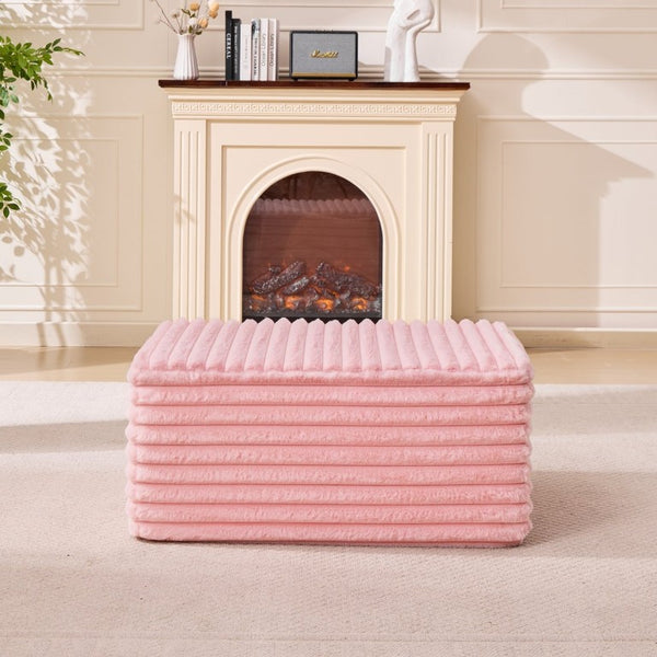 English Elm 37 Inch Striped Faux Fur Floor Ottoman with Memory Foam Fill for Living Room Bedroom Pink W5808P595372
