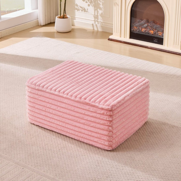 English Elm 37 Inch Striped Faux Fur Floor Ottoman with Memory Foam Fill for Living Room Bedroom Pink W5808P595372