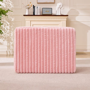 English Elm 37 Inch Striped Faux Fur Floor Ottoman with Memory Foam Fill for Living Room Bedroom Pink W5808P595372