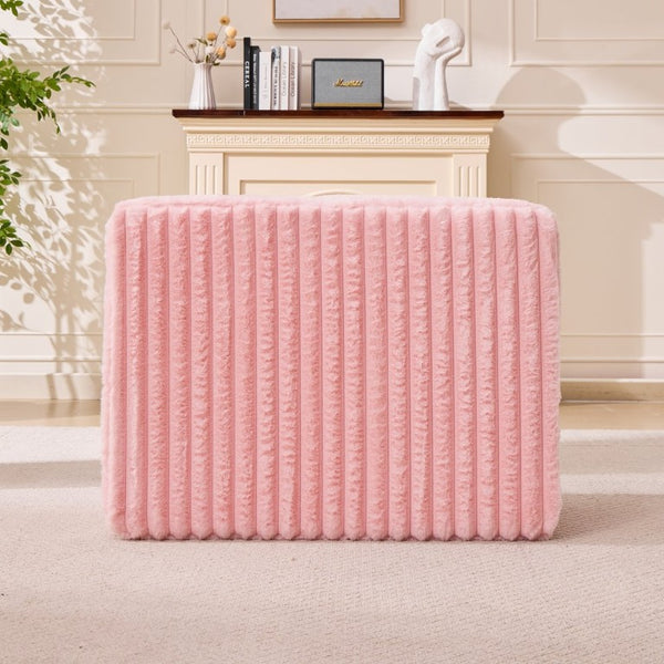 English Elm 37 Inch Striped Faux Fur Floor Ottoman with Memory Foam Fill for Living Room Bedroom Pink W5808P595372