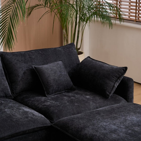 English Elm Modular U Shaped Chenille Sectional with Storage Console Cupholders and USB Charging Black W5808S00005