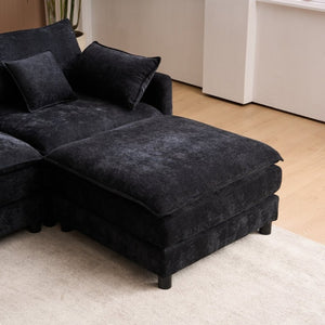 English Elm Modular U Shaped Chenille Sectional with Storage Console Cupholders and USB Charging Black W5808S00005