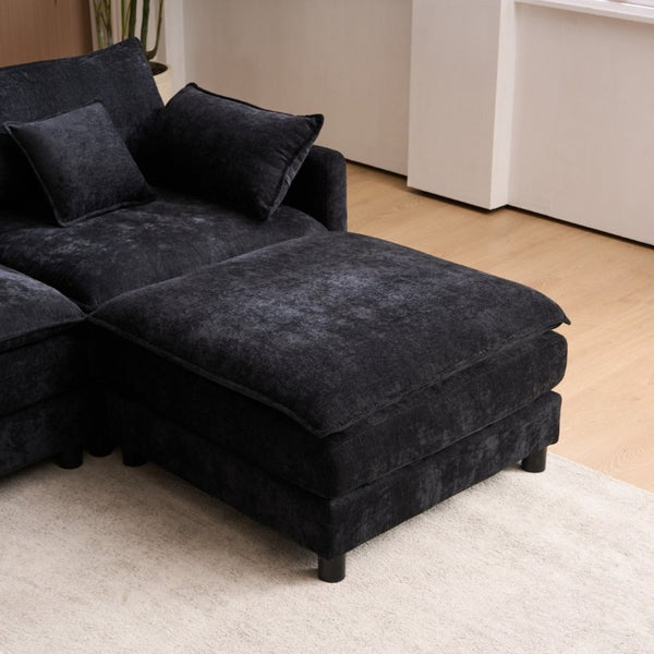 English Elm Modular U Shaped Chenille Sectional with Storage Console Cupholders and USB Charging Black W5808S00005