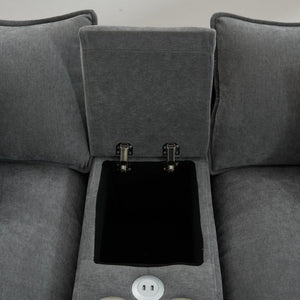 English Elm Modular U Shaped Chenille Sectional with Storage Console Cupholders and USB Charging Grey W5808S00006