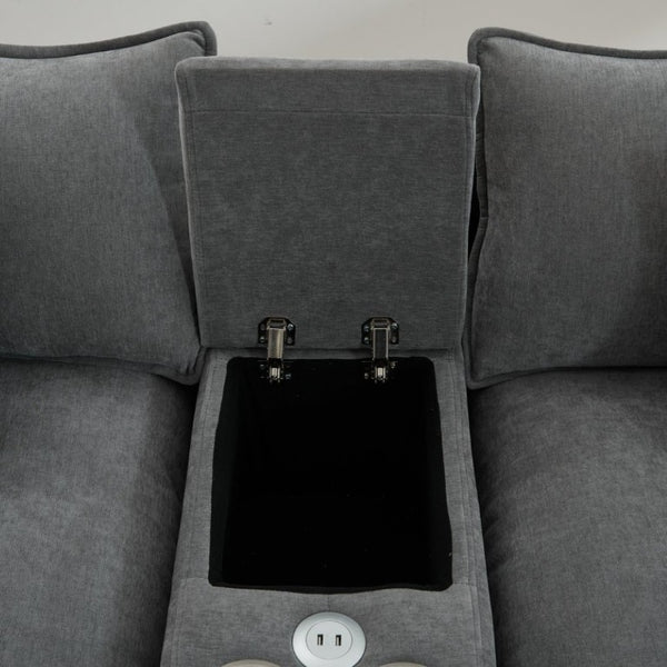 English Elm Modular U Shaped Chenille Sectional with Storage Console Cupholders and USB Charging Grey W5808S00006